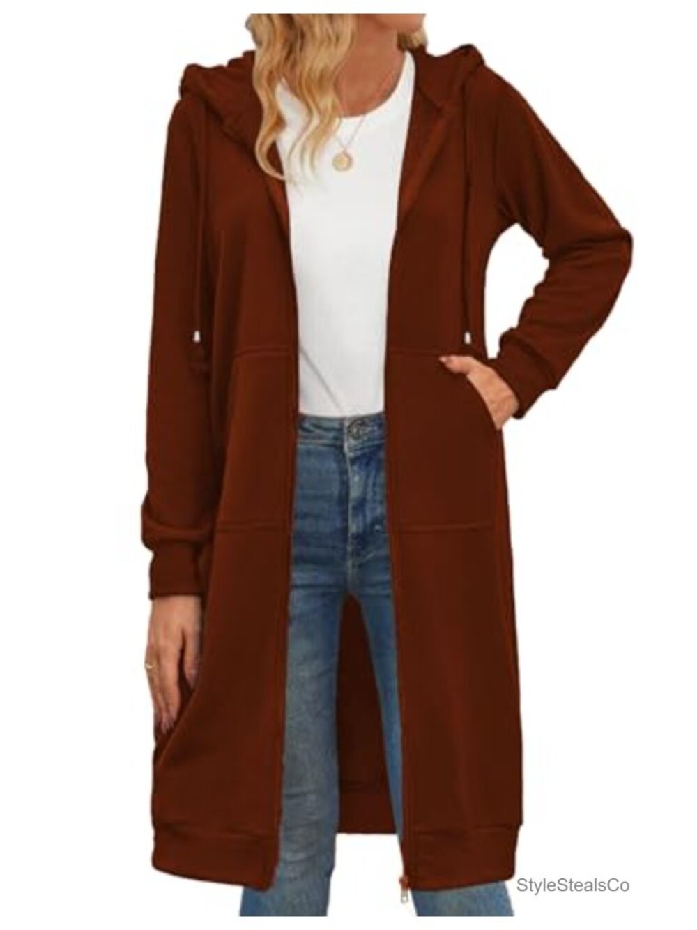 Women's Oversized Fleece Zip Up Hoodie Long Tunic Sweatshirt Fall Jacket with
